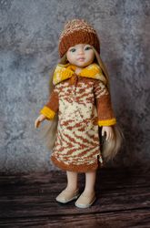Knitted hooded dress and hat for Paola Reina doll