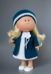Knitted coat, dress and hat for Mia Nines D'Onil doll