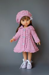 Knitted coat, dress and hat for Paola Reina doll