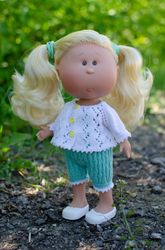 Knitted jumpsuit and blouse for Mia Nines D'Onil doll