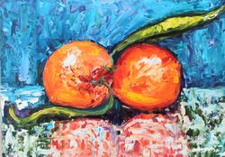 Tangerine painting Still life oil painting original art Fruit original painting 7x10in by Inna Bebrisa