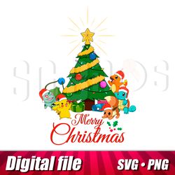 Pokemon Merry Christmas clipart, Svg and Png Pokemon image, Cricut Pikachu and Eevee file, Pokemon print, 300 dpi, HQ