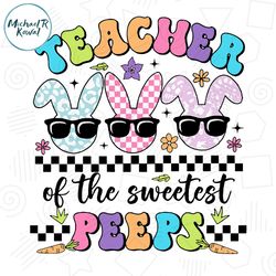 Teacher Of The Sweetest Peeps Easter Day Checkered Bunny PNG