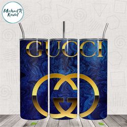 Golden Gucci Fashion Logo Design Tumbler Wrap PNG