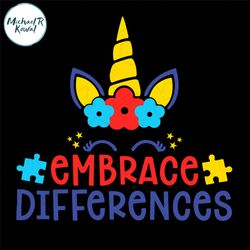 Autism Awareness Unicorn Embrace Difference PNG