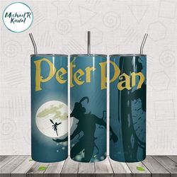 Shadow Peter Pan Under The Moon And Clock Tumbler PNG