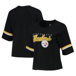 Juniors Pittsburgh Steelers Black Burnout Raglan Half-Sleeve T-Shirt