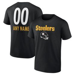 Mens Pittsburgh Steelers Fanatics Branded Black Personalized Name   Number Team Wordmark T-Shirt