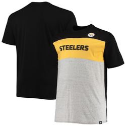 Mens Pittsburgh Steelers Fanatics Branded BlackHeathered Gray Big   Tall Color Block T-Shirt