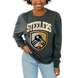 Womens Pittsburgh Steelers  Gameday Couture Charcoal  Block Long Sleeve T-Shirt