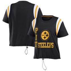 Womens Pittsburgh Steelers WEAR by Erin Andrews Black Cinched Colorblock T-Shirt