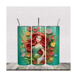 3D Inflated Flower Little Mermaid 20oz Tumbler Wrap PNG