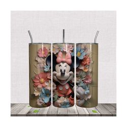 3D Floral Minnie Mouse Skinny Tumbler Wrap PNG