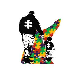 Autism Awareness Dad And Son Puzzle Piece PNG