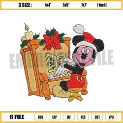 Santa Mouse Christmas Piano Embroidery Png