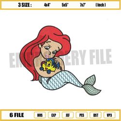 Young Ariel and Flounder Embroidery Png