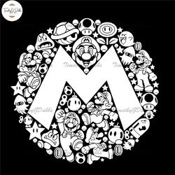 Super Mario M Circle Icon Emblem Mosaic Style Mario Kart SVG PNG Clipart Digital Download Sublimation Cricut Cut File D