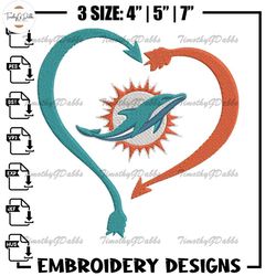 Heart Miami Dolphins embroidery design, Miami Dolphins embroidery, NFL embroidery, sport embroidery, embroidery design.j