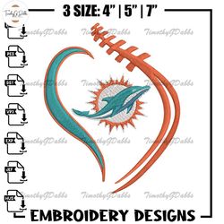Heart Miami Dolphins embroidery design, Miami Dolphins embroidery, NFL embroidery, sport embroidery, embroidery design.