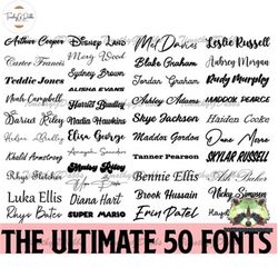 50 Fonts Bundle, Cricut, Canva Font, Script Font, Calligraphy Fonts, Digital Fonts, Procreate Fonts, Crafting, SVG Font,