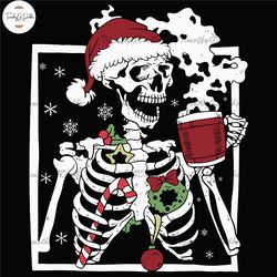 Skeleton Drinking Coffee Latte Christmas Svg, Skeleton Christmas Svg, Skull Christmas Svg, Skeleton Xmas Svg