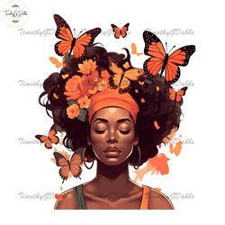 Black Girl Floral Butterfly Sublimation Png