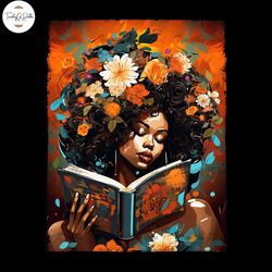 Black Girl Reading Book Colorwater Sublimation Png