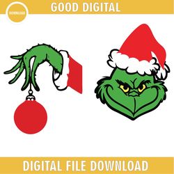Grinch Face Svg | Grinch Hand SVG | Grinch Face and Hand with Ornament | Grinch Face Silhouette | Christmas Grinch Face