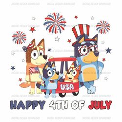 Bluey Family Happy 4th Of July Design PNG