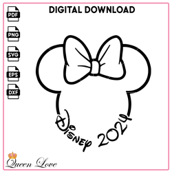 2024, Mickey Minnie Mouse, Ears Bow, Outline, Travel, Trip, Vacation, Svg Png Dxf Formats, Cut, Cricut, Silhouette 1