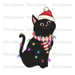 Black Cat Christmas, Animal Christmas Sublimation png, Merry Christmas png