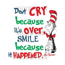 Dont Cry Because Its Over Smile Because It Happened Svg, Dr Seuss Svg, Dr Seuss Quotes, Cat In The Hat Svg