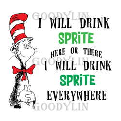 I Will Drink Sprite Here Or There Svg, Dr Seuss Svg, Sprite Svg, Drinking Svg, Cat In The Hat Svg, Dr Seuss Gifts