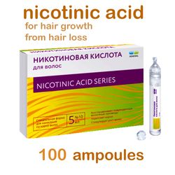 Nicotinic acid set -100 ampoules, from hair loss, for healthy beautiful hair and fast growth