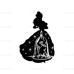 Princess Belle Glass Rose SVG, Disney Belle Princess Silhouette, Beauty and The Beast SVG, Disney Cartoon, Digital Downl