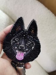 Schipperke jewelry brooch beaded, dog show number clip,black dog jewelry,  pet portrait jewelry