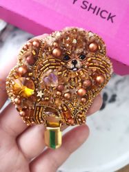 Pomeranian jewelry brooch with ring number clip, pet portrait jewelry, pomeranian brooch, dog show, pom jewelry, pom pin