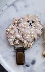 Cream Pomeranian brooch beaded, pomeranian jewelry, pet portrait, dog show, dog lover gift, creamp dog
