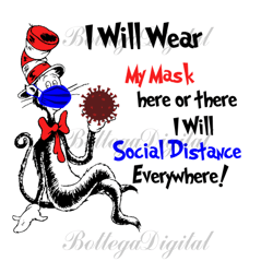 I Will Wear My Mask Here Or There Svg, Dr Seuss Svg, Social Distance Svg, Mask Svg, Pandemic Svg, Cat In The Hat Svg