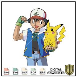 Anime Ash and Pikachu Pokemon Cartoon SVG