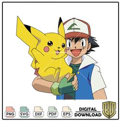 Satoshi Ash Ketchum and Pikachu Pokemon Anime SVG