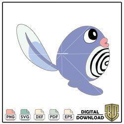 Cute Chibi Water Type Pokemon Poliwag Side View SVG