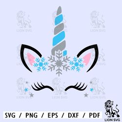 Snowflake Unicorn - Instant Digital Download - svg - Girl, Unicorn Face, Christmas, Winter