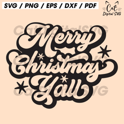 merry christmas y'all svg file, cricut cutting, silhouette cameo, design space, graphic, illustration, christmas, shirt