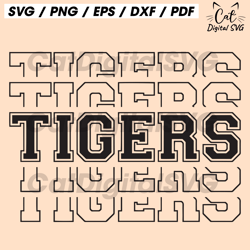 Stacked Tigers Svg, Go Tigers Svg, Run Tigers, Tigers Team Svg, Sport Jersey Font. Vector Cut file Cricut, Pdf Png Dxf