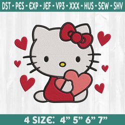 Kitty Valentine Heart Embroidery Design, Valentine Day Embroidery Designs, Hello Kitty Embroidery Designs