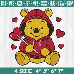 Winnie The Pooh Candy Heart Embroidery Design, Valentine Day Embroidery Designs, Winnie The Pooh Embroidery Designs