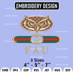 NCAA Florida Atlantic Owls Embroidery Designs, Guc.ci Logo Embroidery Files, Machine Embroidery Pattern