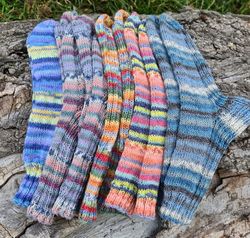Funky rainbow striped socks, Wool blend socks