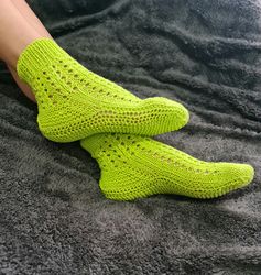 knitted short neon socks, lace knitwear sock, spring socks, hand-knitted socks, gift for her